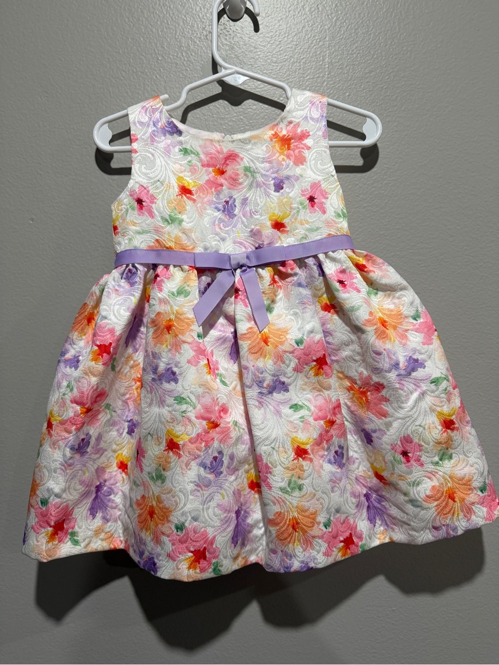 Bonnie Baby White Floral Party Dress with Lavender Ribbon size 18 Months